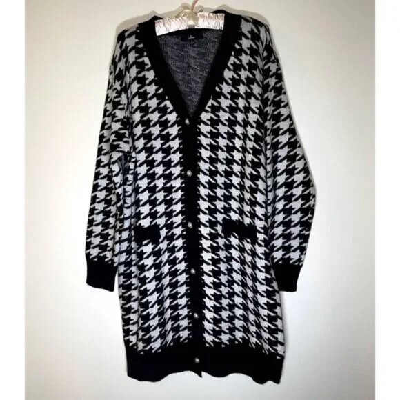 Lulus Truly Iconic Black and White Houndstooth Cardigan Sweater Dress - Picture 8 of 8